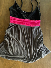 Express Womens Hot Pink Black V-Neck Spaghetti Strap Slit Midi Dress Size Medium