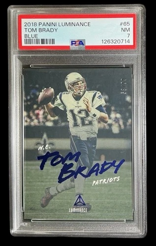 2018 panini luminance #65 tom brady; blue /99 holofoil PSA 7