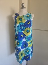 Ann Taylor Loft Garden Party Floral Dress Barkcloth, Hawaiian Blue, NWOT, S. 10