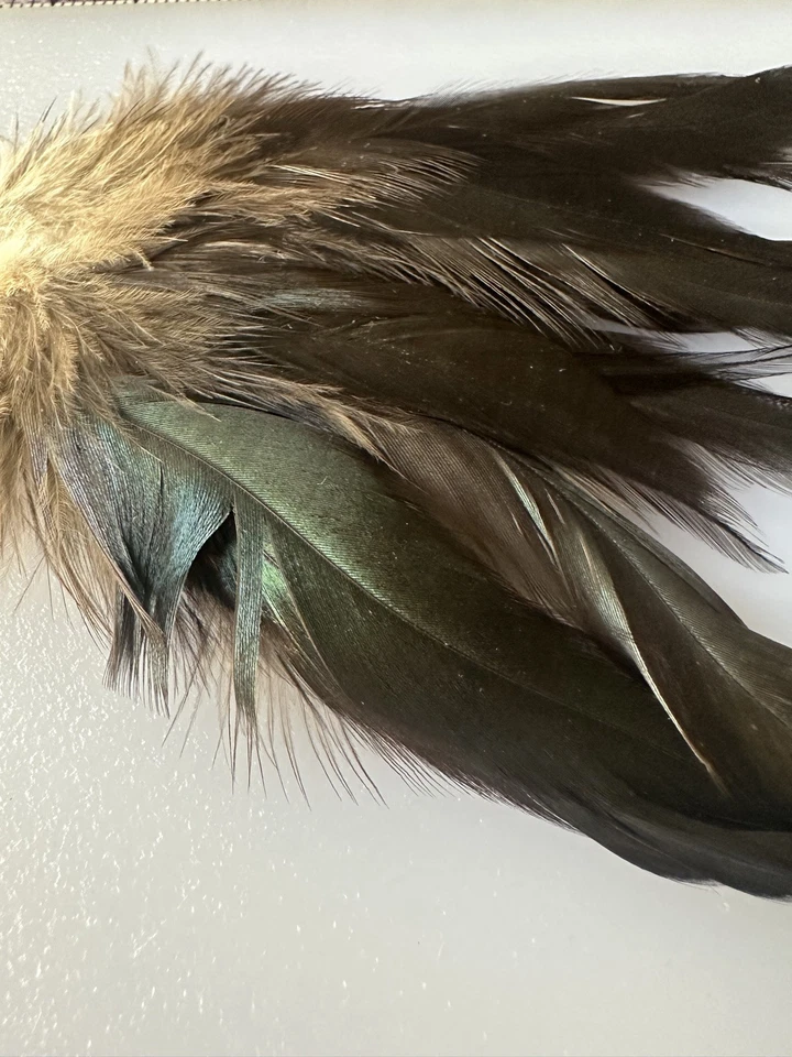 Feather Hair Barrette Handmade Light Brown and Black/Dark Green Feathers - Image 4 of 4