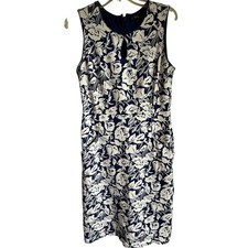 Lands End Floral Print Sleeveless Sheath Dress Keyhole Blue Neckline 8 Tall