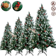 Snow Flocked Christmas Tree with Pinecones Berry Bushy Xmas Holiday DIY 4-7FT