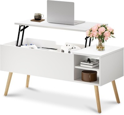 ALINE FURNITURE Lift Top Coffee Table White Solid Wood Legs