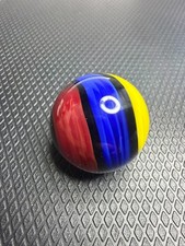 1.36" Contemporary Handmade Glass Marble Blue Yellow Red Banded Stripe - JL 2015
