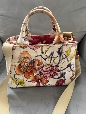 Prada Canvas Floral Top Handle Small Tote With Crossbody Preowned Includes COA