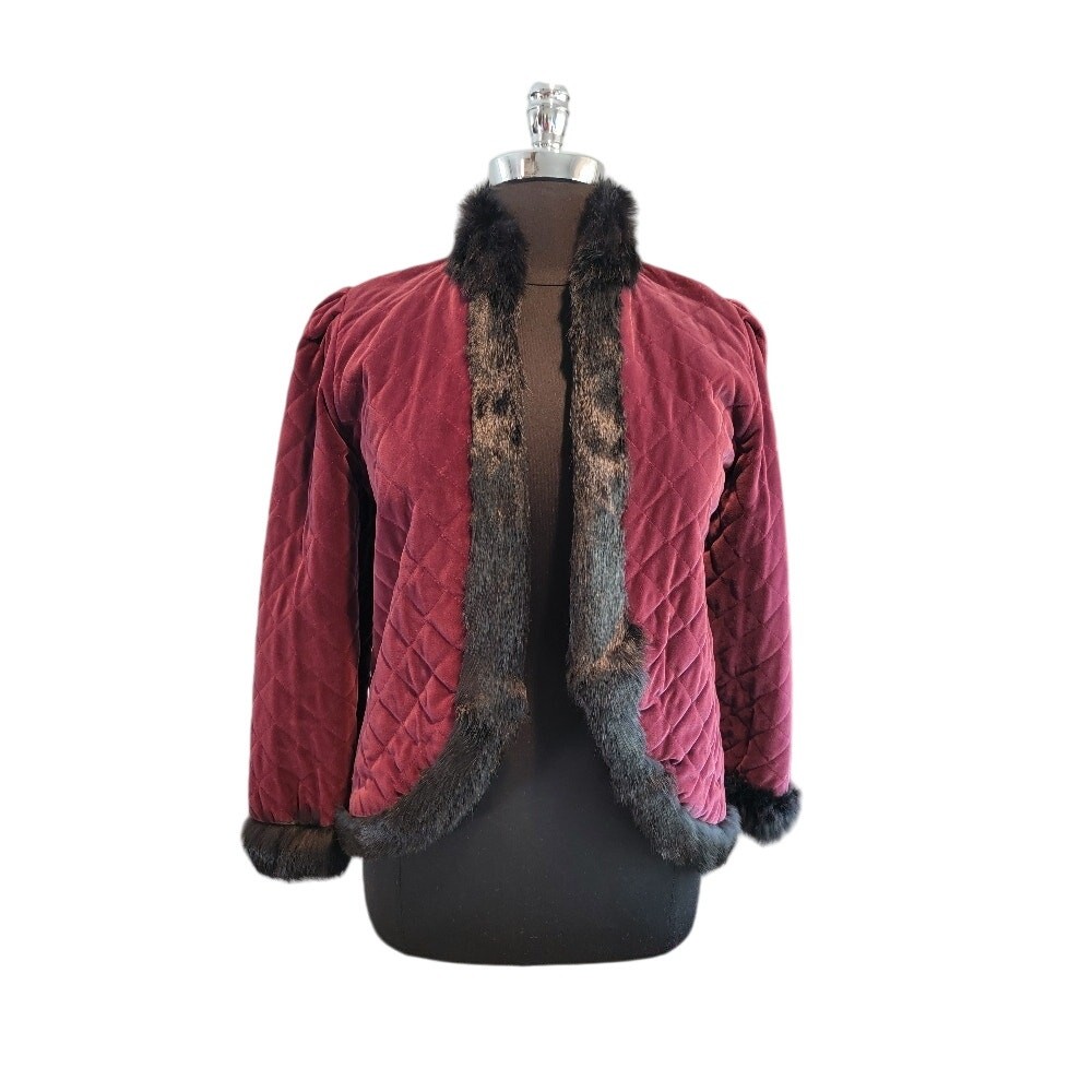 Giacca vintage Jacques Saint Laurent trapuntata con orlo in pelliccia Taglia M L