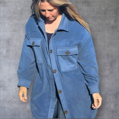 New Womens Small Jodifl Blue Oversized Coat With Brown Buttons 