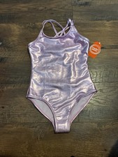 New Wonder Nation Girl's One Piece Swimsuit Pink Tulle Metallic Sz S 6-6x