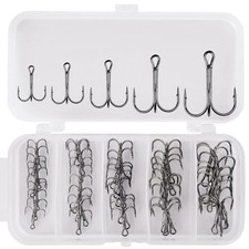 50Pcs High Carbon Steel Hooks Sharply Round Bend Treble Hooks Strong Barbed Hook