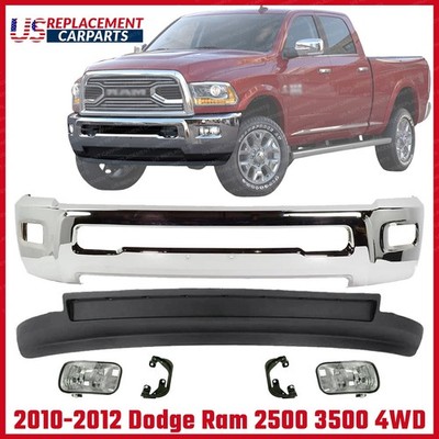 Front Bumper Chrome + Valance Fog Brackets For 2010-2012 Dodge Ram 2500 3500 4WD