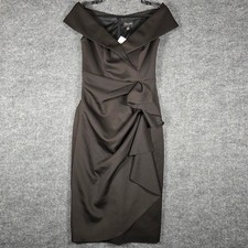 Xscape NWT Size 4 Black Off Shoulder Ruched Cocktail Midi Dress $228