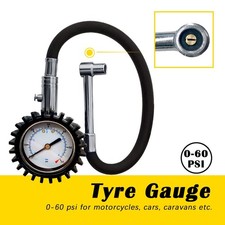 Tyre Pressure Gauge 0-60psi Fits Motorcycle Car Caravan Bike w/ 360° Swivel Head