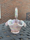 Fenton Pink Opalescent Iridescent Ruffled Basket