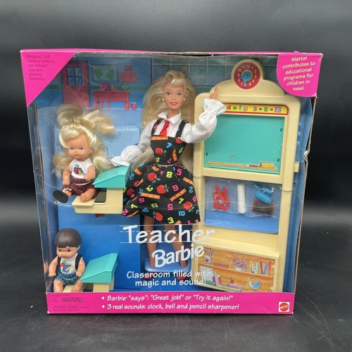 1995 Vintage Teacher Barbie Set with 2 Students Kelly and Tommy NIB! 13914
