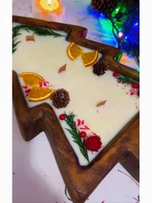 LARGE CHRISTMAS TREE WOODEN DOUGH BOWL SCENTED CANDLE