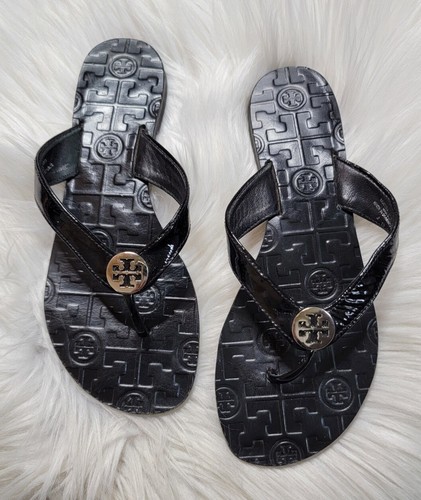 Tory Burch Thora Thong Black Patent 
