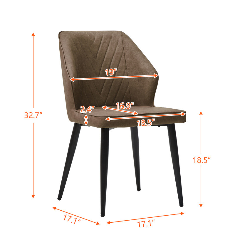 2 pcs Faux Leather Dining Chairs Set PU Seat Soft Back Metal Legs