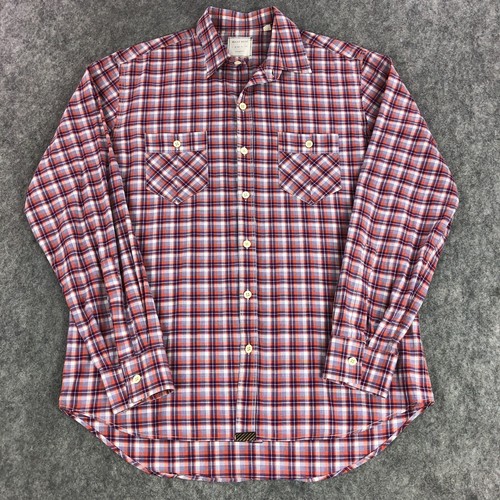 Billy Reid Mens Button Up Shirt Large Orange Purple Plaid Long Sleeve Standard - Picture 2 of 12
