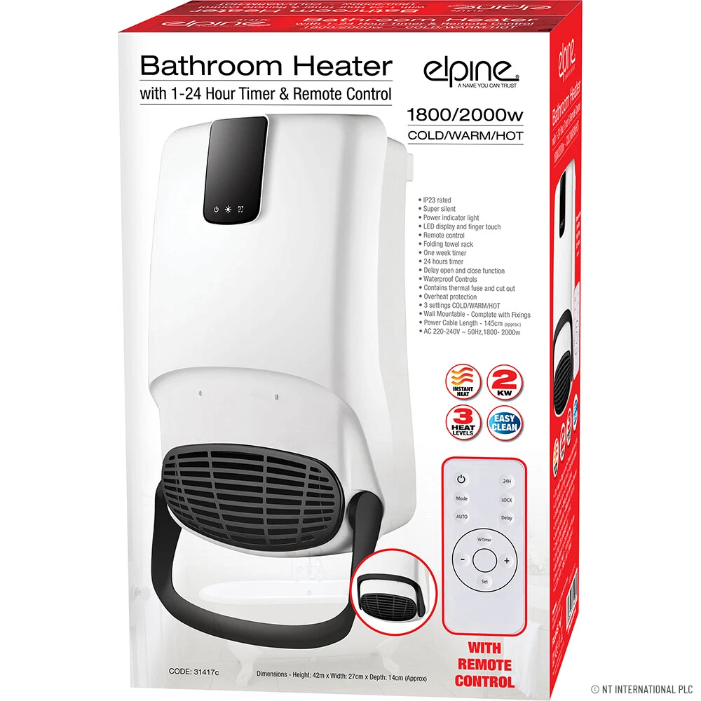 Bathroom Fan Heater With Remote Control Timer Cold Warm Hot Wall Mounted  NEW | eBay