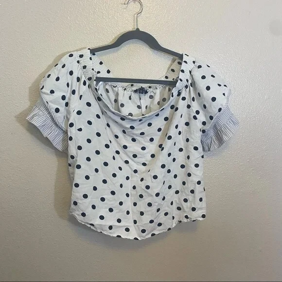 Lea & Viola Black White Polk a Dot Off the Shoulder Blouse Sz L