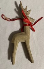 Wood Deer Christmas Ornament 5" Red Bow