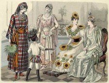 MODEBLATT grossformatiger handkolorierter Stahlstich 1893 dekoratives Original!