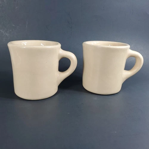 2 HEAVY Tepco Tan Mugs Diner Restaurant Ware Cup Retro VTG USA Over 1 lb Each