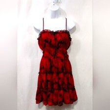 Trixxi Floral Spaghetti Strap Dress Womens M Red Black Grunge Retro Dark Romance