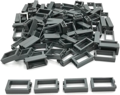 Lego 100 New Dark Bluish Gray Windows 1 x 2 x 3 Flat Front Parts