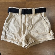 PACSUN Beige Tan Denim Jean Cargo Shorts Women s Size 25 With Black Canvas Belt