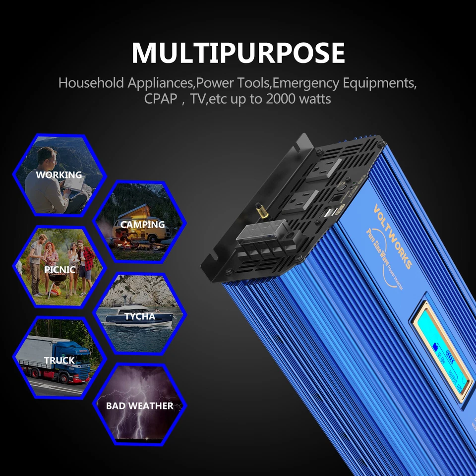 Pure Sine Wave Power Inverter 2000W/4000W 12V DC to 110V~120V AC USA Transistors - Image 3 of 4
