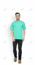 Mens Kurta Indian Button Down Shirt Kurta Solid Tunic Cotton Big Tall half Sleev