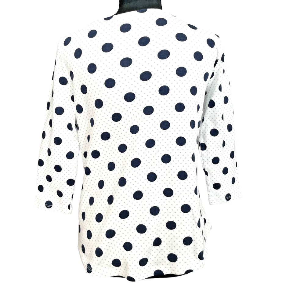 Charter Club Shirt Women's 3/4 Sleeve Black Polka Dot Knit Pullover White Sz/ S - Image 2 of 4