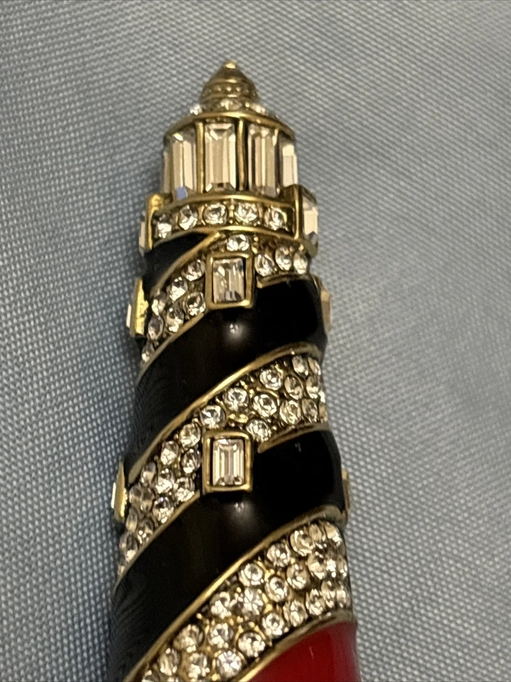 Heidi Daus Lighthouse Crystal and Enamel Pin Brooch Swarovski Elements RARE READ - Image 2 of 4