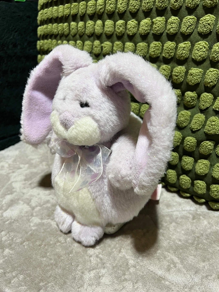 RUSS BERRIE BUNNY RABBIT TEDDY BEAR SOFT TOY POM POM LILAC PURPLE MAUVE EASTER - Image 4 of 4