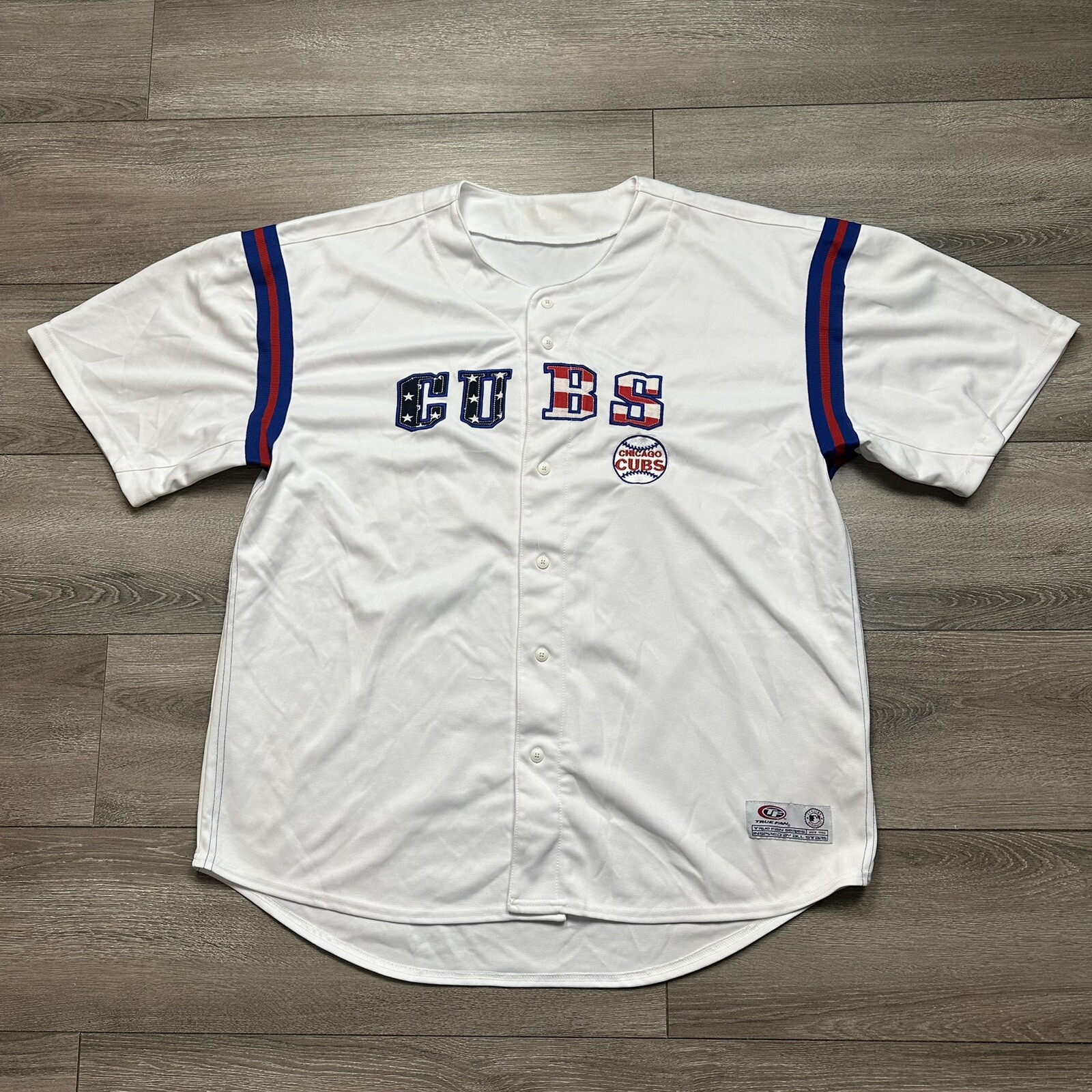 Vintage True Fan MLB Chicago Cubs Jersey 2XL Button Down USA Patriotic Baseball