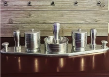 Vintage Aluminum WWII Smoker Set 7 Piece Table Lighter Ashtray Set