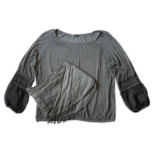 Made In Italy Top & Scarf Set Silk Viscose Gray Ombré Crochet Cuff Sleeve Sheer