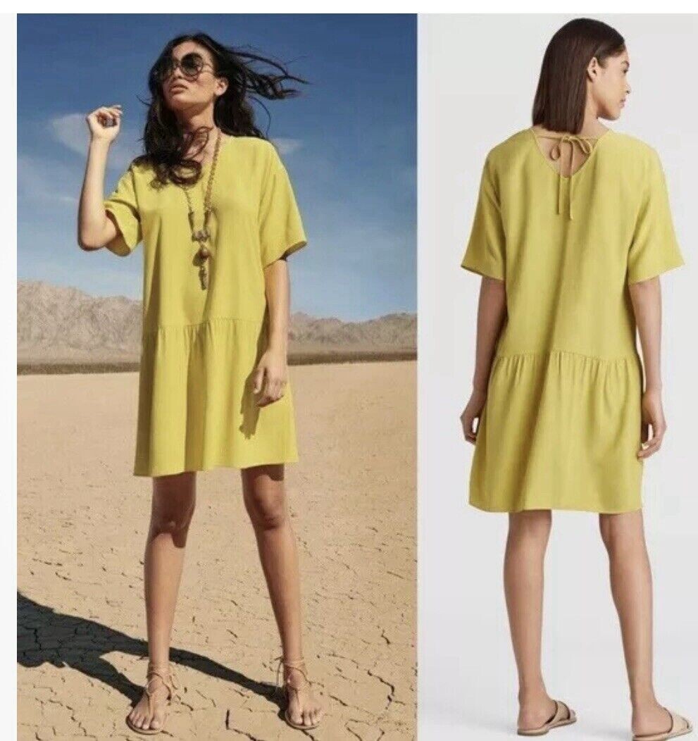 Eileen Fisher Tencel Crepe Drop-Waist Dress - Yellow M Eileen Fisher Tencel Crepe Drop-Waist Dress - Yellow M
