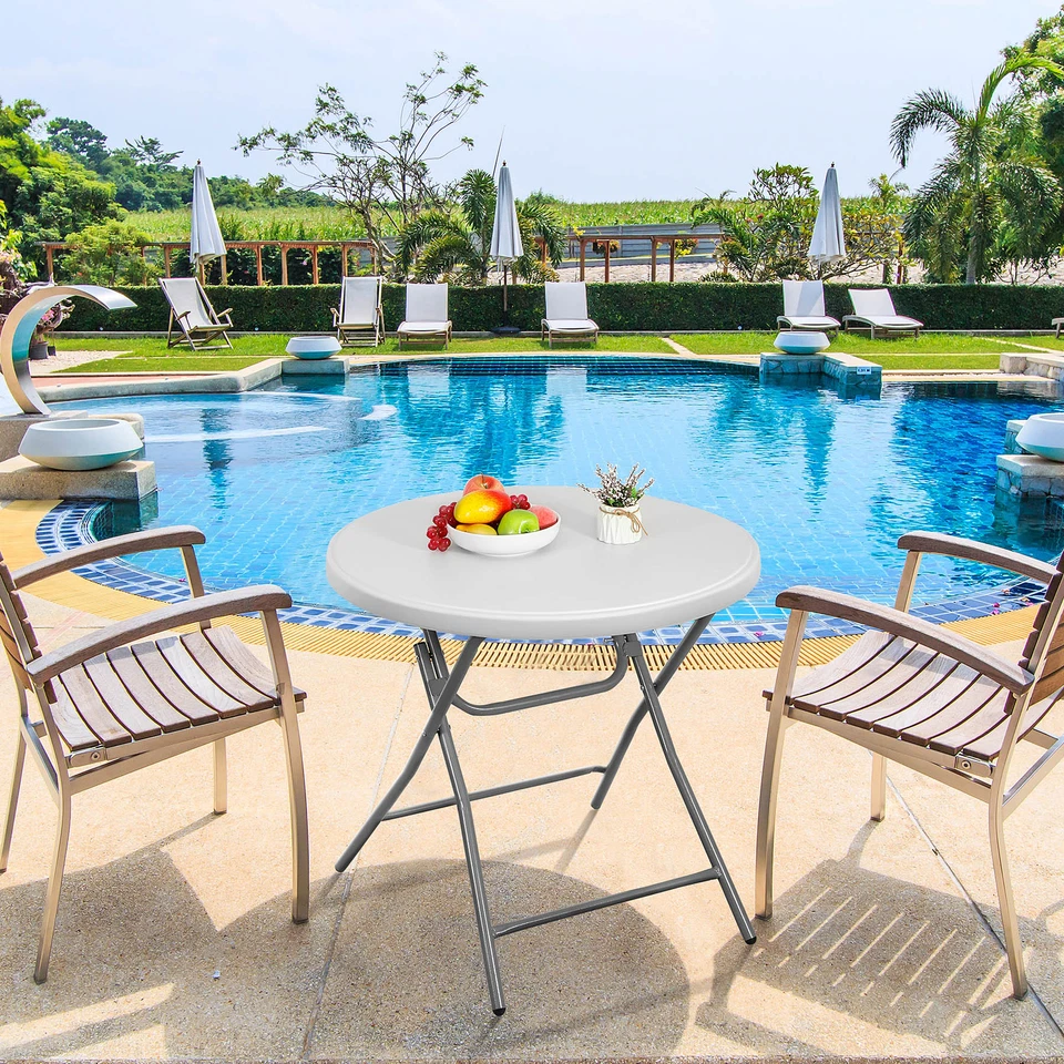 32英寸圆形折叠桌全钢十字腿餐桌派对野营使用 — 第 3/4 张图片