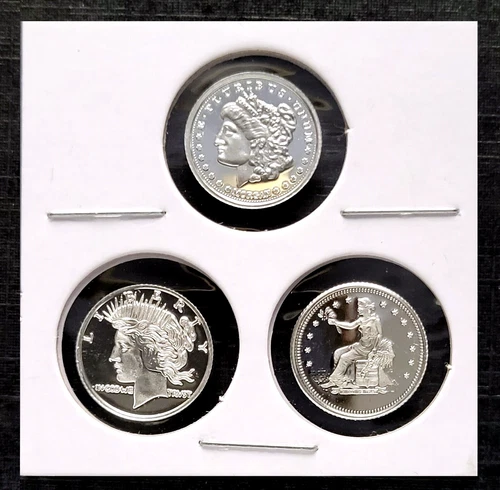 Morgan, Peace & Trade Dollars - 3 x 1g Gram Silver Rounds!!