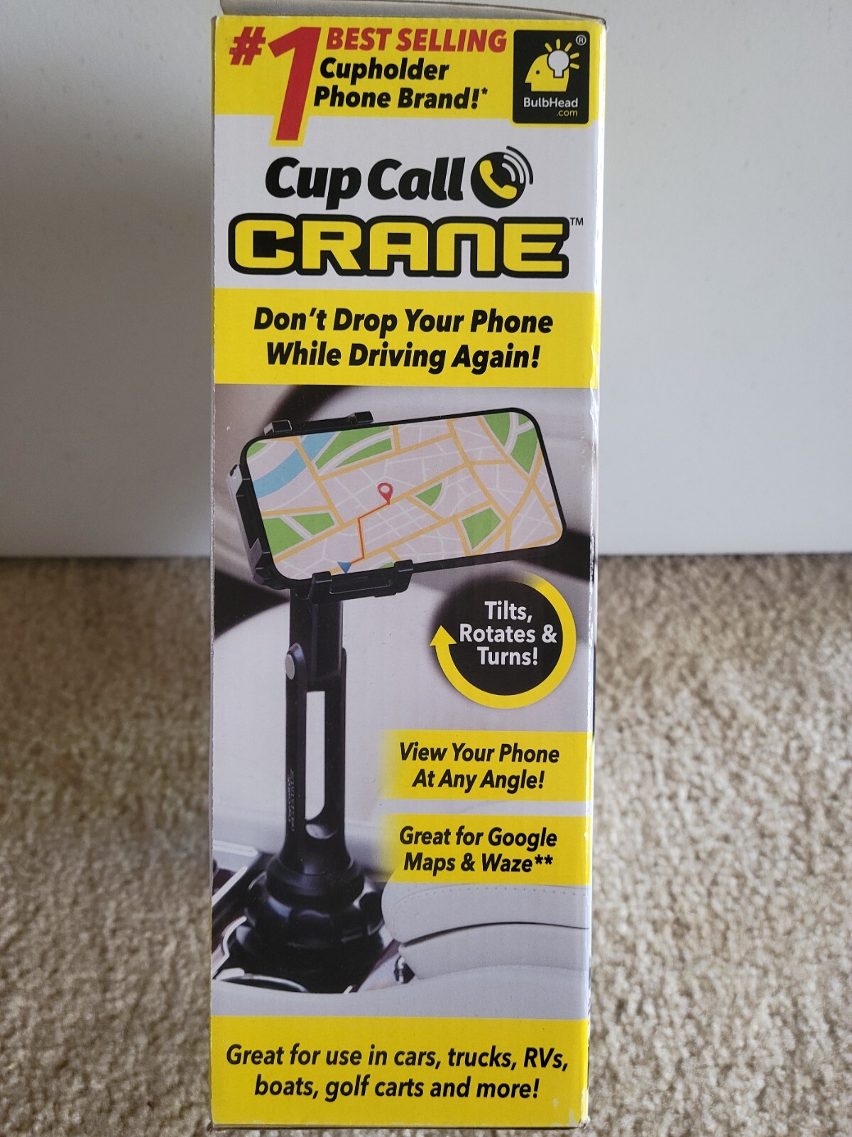 Bulbhead Cup Call Crane Cell Phone Mount For Car Cupholder, New In Box