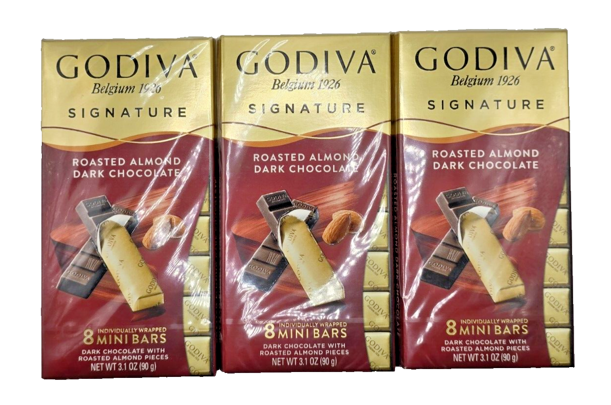 Lot of 3 Godiva Signature Roasted Almond Dark Chocolate 3.1oz 8 Mini