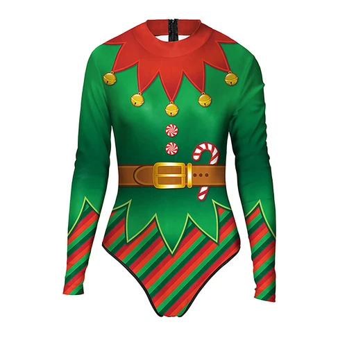 Christmas Swimwear Long Sleeve Jumpsuit Costume One-Piece Swimsuit Holiday Women - Bild 14 von 21