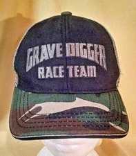 GRAVE DIGGER HAT RACE TEAM CAMO 2009 FELD MOTOR SPORTS MESH MONSTER TRUCK JAM.