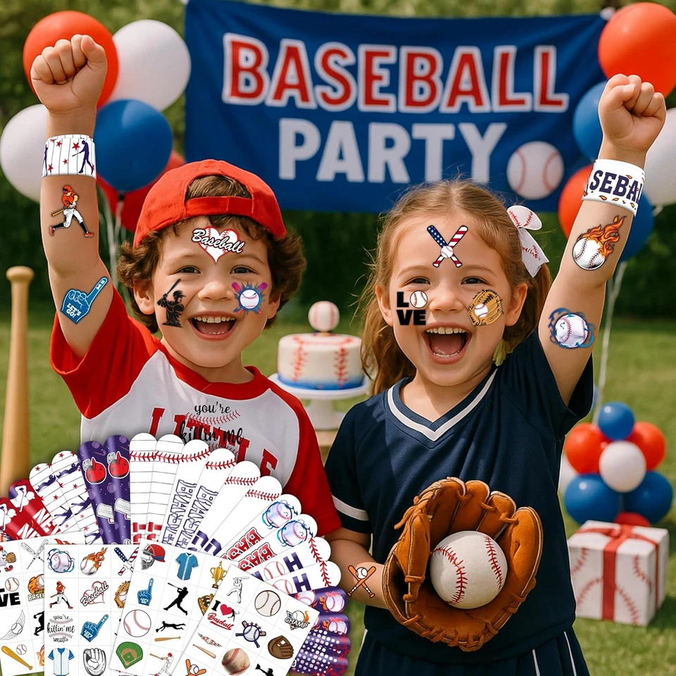 72 PIEZAS Favores de Fiesta de Béisbol - 48 Tatuajes Precortados y 24 Pulseras de Bofetada para Niños, P Foto 2 de 4
