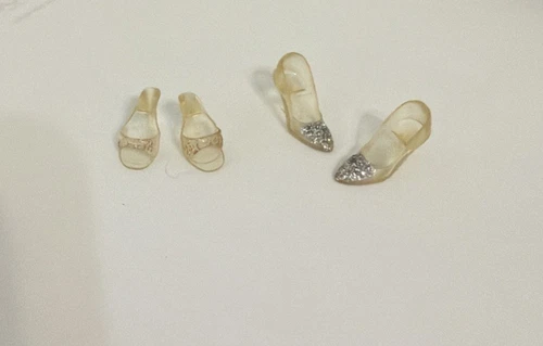 VINTAGE BARBIE CLEAR GOLD GLITTER and SILVER GLITTER SHOES JAPAN SET LOT OF 2
