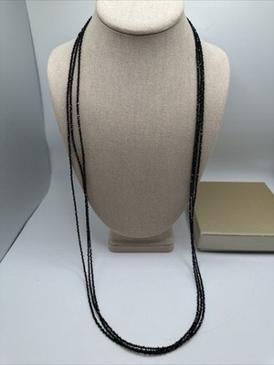 Stunning Sparkly   BBJ Natural Black Spinel Long 3 Strand 925 Necklace