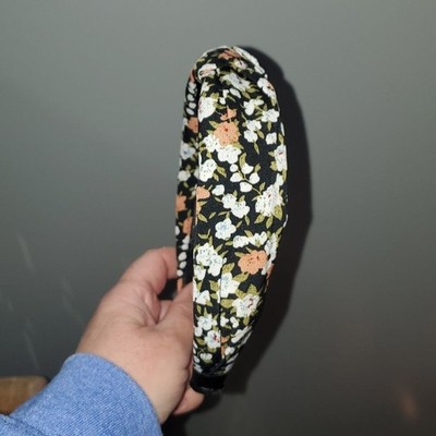 New handmade boutique floral top knot flexible wide headband  display picture 2