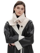 Womens Knitted Scarf Fashion Soft Wrap Winter Scarves Button Shawl Beige